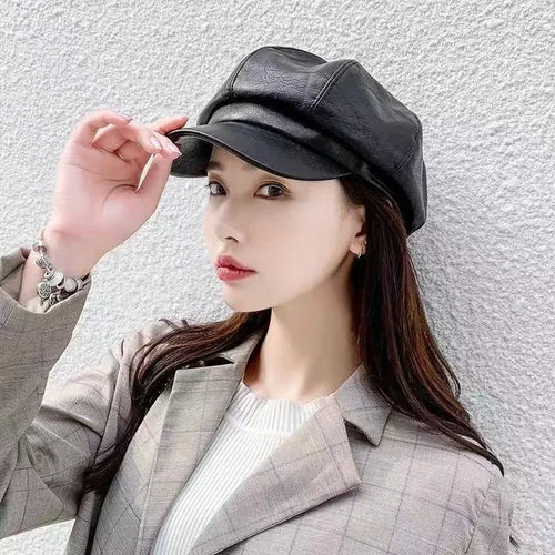 Korean Version Leather Beret, Kids Autumn Winter Octagonal Hat
