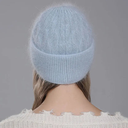 Women Fashion Twist Style Angora Rabbit Fur Beanie Winter Warm Knitted Cashmere Hat