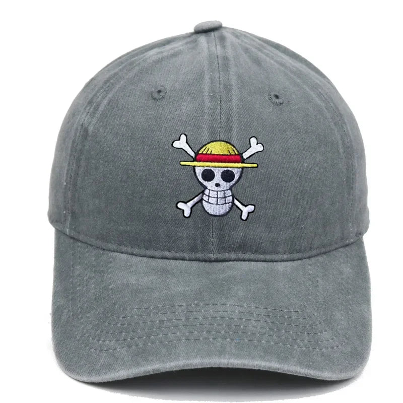 Anime Washed Denim Hats Cosplay Adult Unisex Cap Cartoon Embroidery Luffy Peripheral Fashion  Beanie Hat