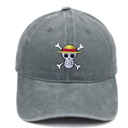 Anime Washed Denim Hats Cosplay Adult Unisex Cap Cartoon Embroidery Luffy Peripheral Fashion  Beanie Hat