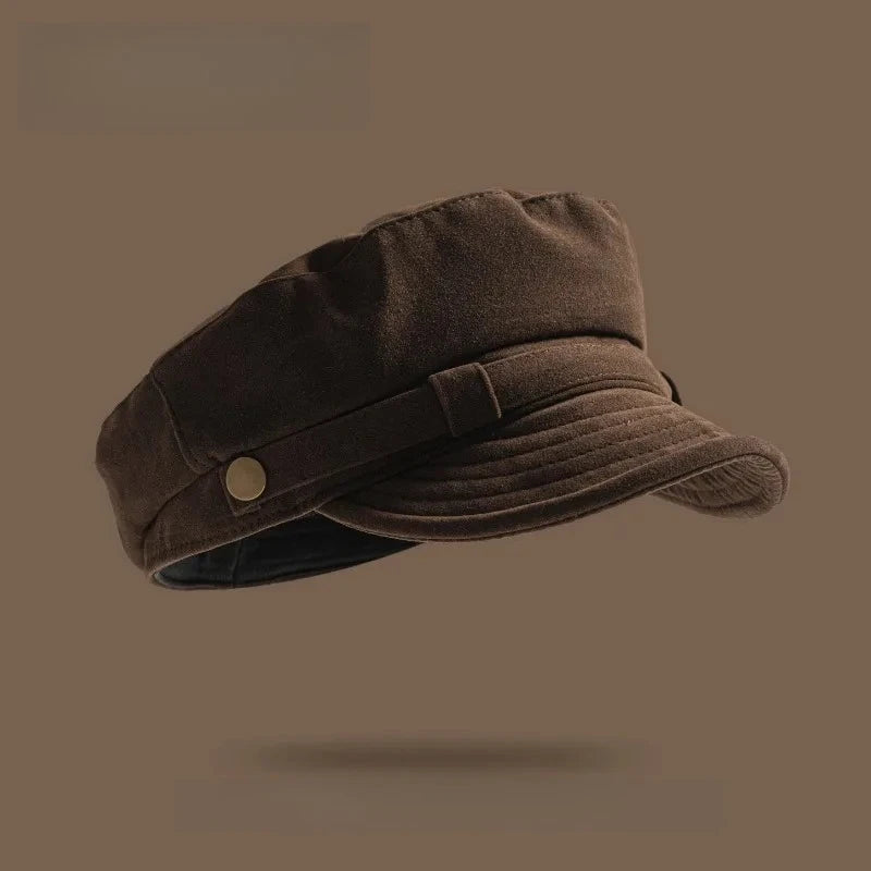 Japanese Solid Color Retro Suede Flat Top Painter Hat