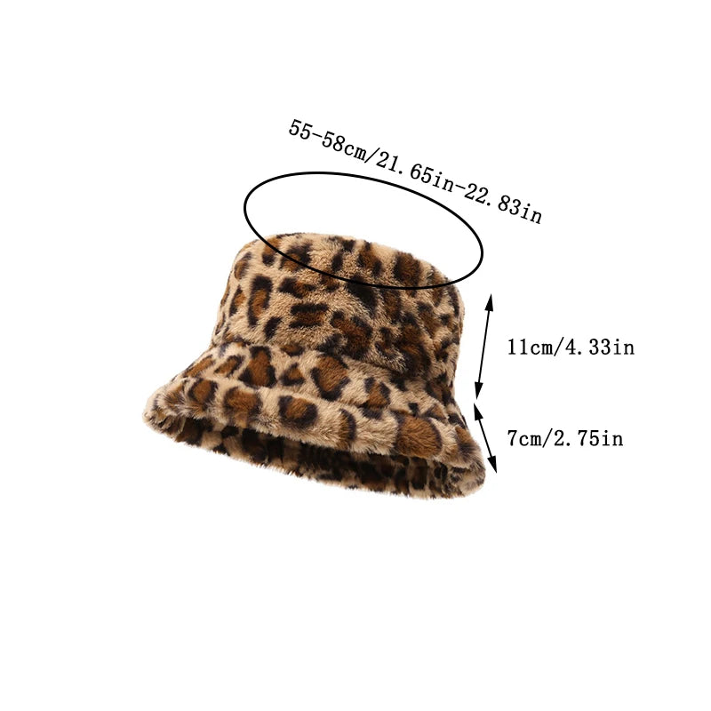Women's Winter Fuzzy Bucket Hats Leopard Pattern Hats