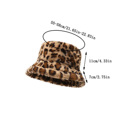 Women's Winter Fuzzy Bucket Hats Leopard Pattern Hats