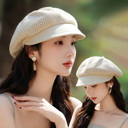 Summer Mesh Berets For Women Hollow Breathable Octagonal Cap