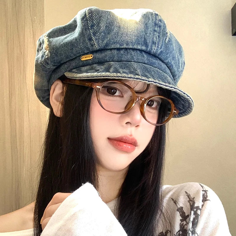Vintage Harajuku Style Washed Denim Berets