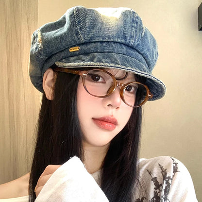 Vintage Harajuku Style Washed Denim Berets