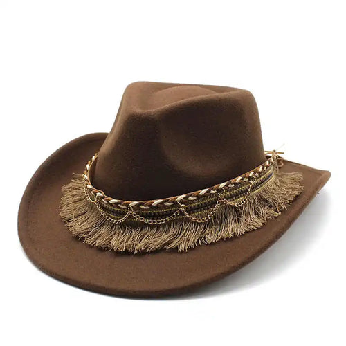 Wide Brim Fedora Hat With Braided Tassel Band - Church Jazz Hat