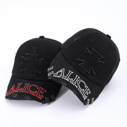 Embroidery Cross-Letter "Alice" With Steel Patch Holes Baseball Cap