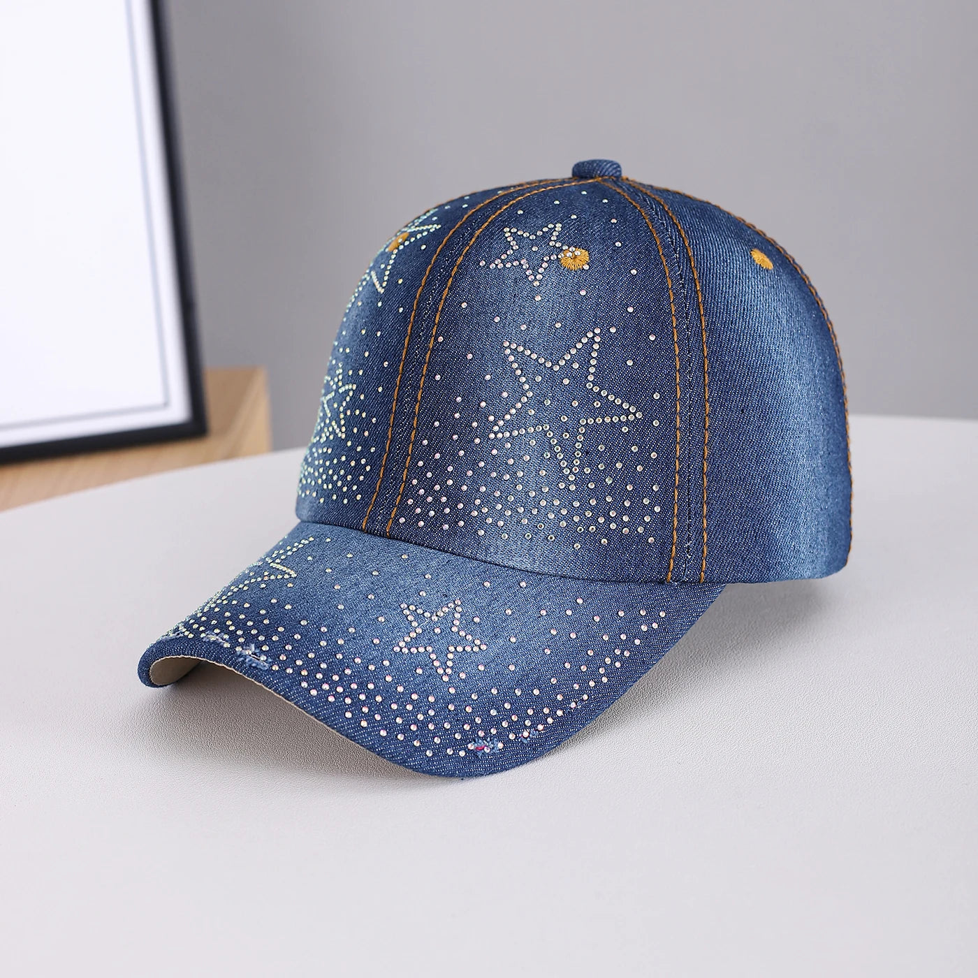 Rhinestone Five-Pointed Star Denim Distressed Baseball Cap