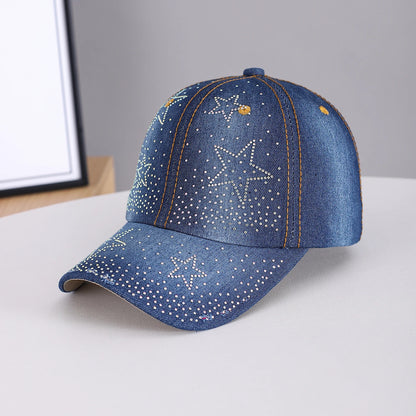 Rhinestone Five-Pointed Star Denim Distressed Baseball Cap