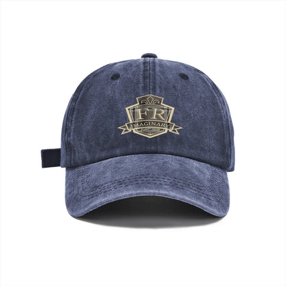 Vintage Washed Baseball Cap Unisex Distressed Snapback Hat Grey Gold Embroidered Shield Adjustable Hat