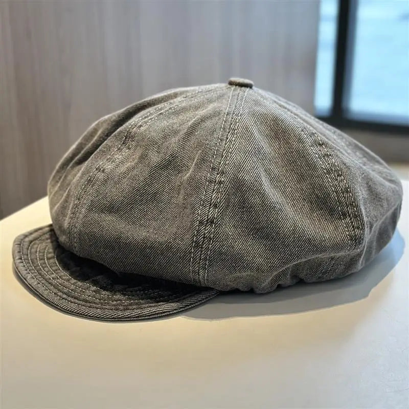 Lady Washed Old Blue Denim Large Beret Spring Autumn