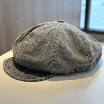 Lady Washed Old Blue Denim Large Beret Spring Autumn