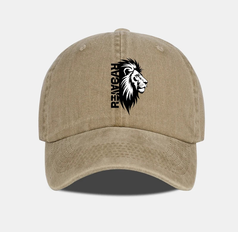 Lion Head RAWR Slogan Printed Washed Baseball Cap Soft Comfortable Lightweight Breathable Adjustable Bold Retro Powerful