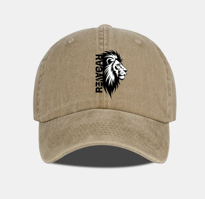 Lion Head RAWR Slogan Printed Washed Baseball Cap Soft Comfortable Lightweight Breathable Adjustable Bold Retro Powerful
