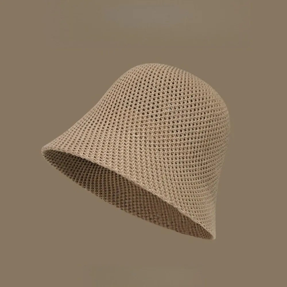 Retro Wide Brim Hollow Fisherman Cap Breathable Solid Colo