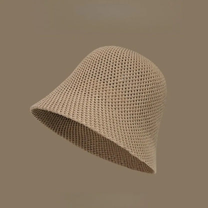 Retro Wide Brim Hollow Fisherman Cap Breathable Solid Colo