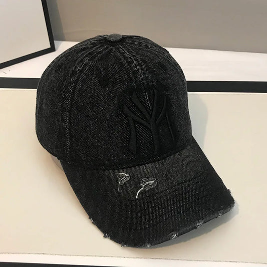 Vintage Men Denim Baseball Cap 3D Embroidery Hole Jeans Hats Adjustable