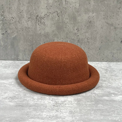 Women Winter Hat Wool Cap Vintage Bucket Bowler Hat