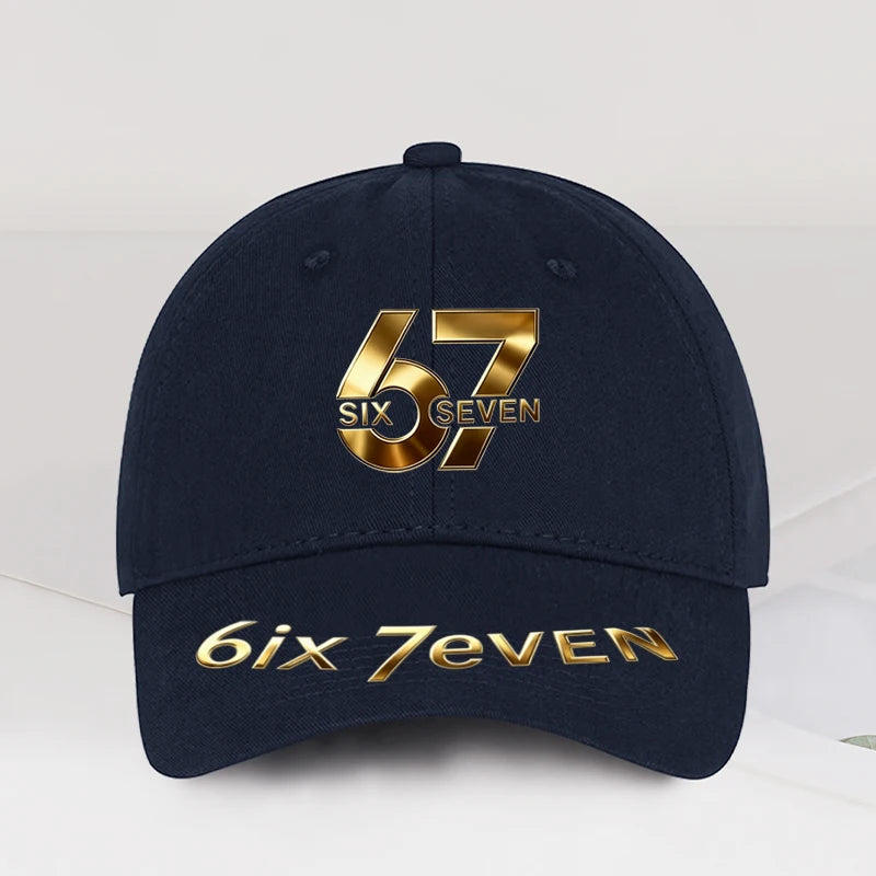 67 Six Seven Gold Letter Print Baseball Cap Adjustable Daily Wear Streetwear Hat For Trend Lovers