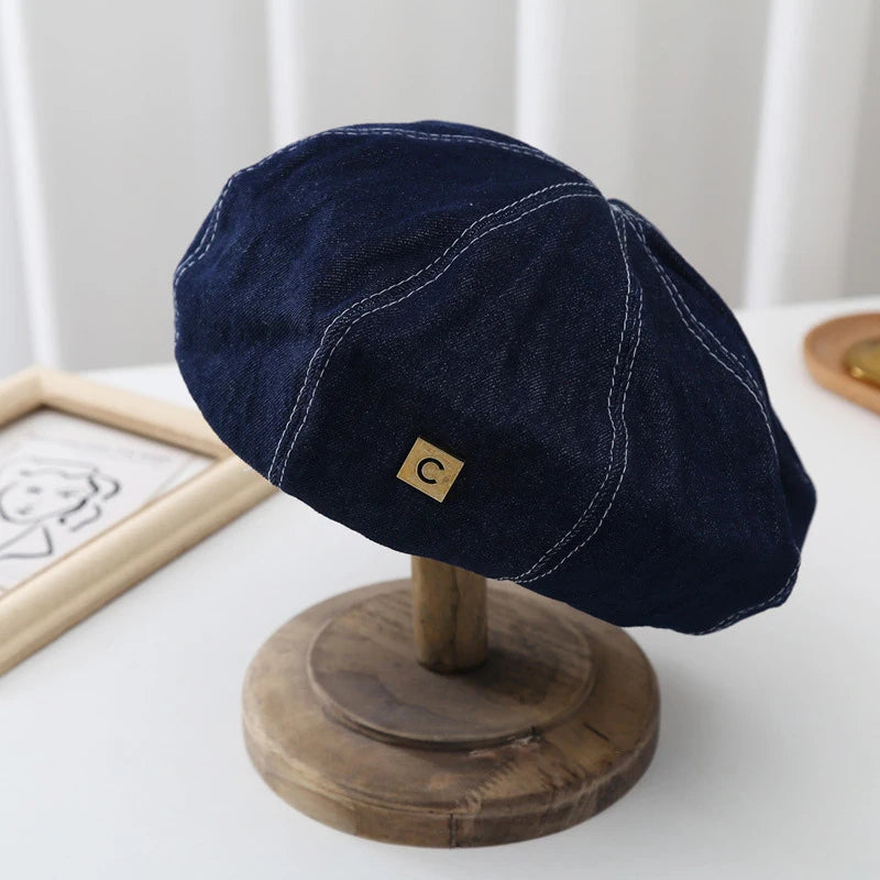 Women's Denim Beret Hat Jeans Berets Painter Hats Spring Beanie Hat