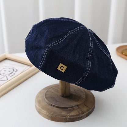 Women's Denim Beret Hat Jeans Berets Painter Hats Spring Beanie Hat