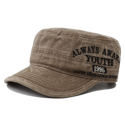 2024 New Letter Embroidery Washed Cotton Flat Top Military Cap