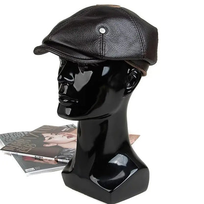 2025 Retro Men's Outdoor Leather Hat Winter Berets Male Warm Cap