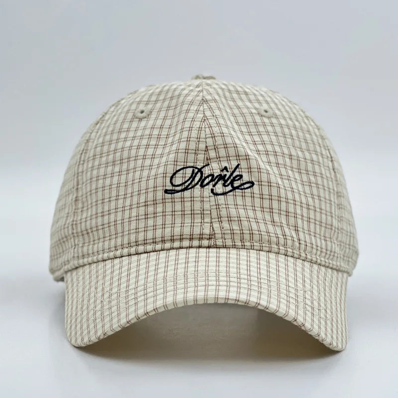 Korean Style Plaid Letter Embroidered Baseball Cap