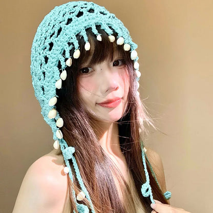 Bohemian Hand-Knitted Hollow Bald Beanie Hat Women's Summer Ethnic Style