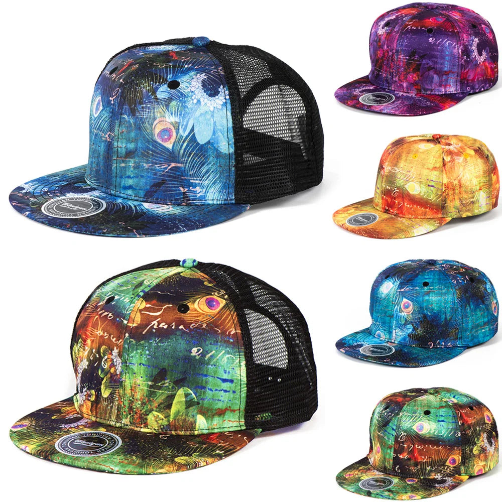 Peafowl Feather Printing Hip Hop Cap Summer Snapback Cap