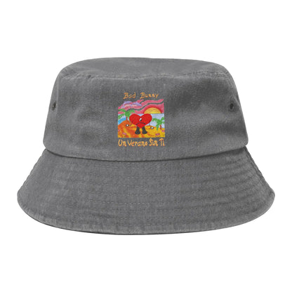 Summer Headwear Bad Bunny Washed Denim Bucket Hat