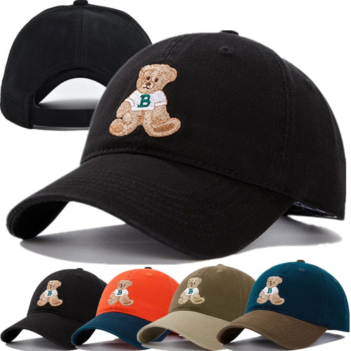 Unisex Cotton Baseball Cap With Lovely Bear Embroidery Outdoor Sports Dad