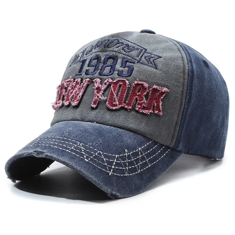 Retro Distressed Letters Baseball Cap Vintage Washed Denim Unisex