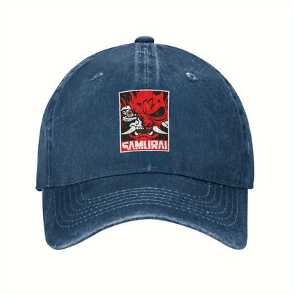 Cyberpunk Samurai Logo Washed Baseball Cap Unisex Casual Daily Outdoor Sun Hat