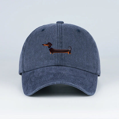 Dachshund Print Washed Baseball Cap Adorable Retro Dog Themed Style Perfect For Outdoor Walks