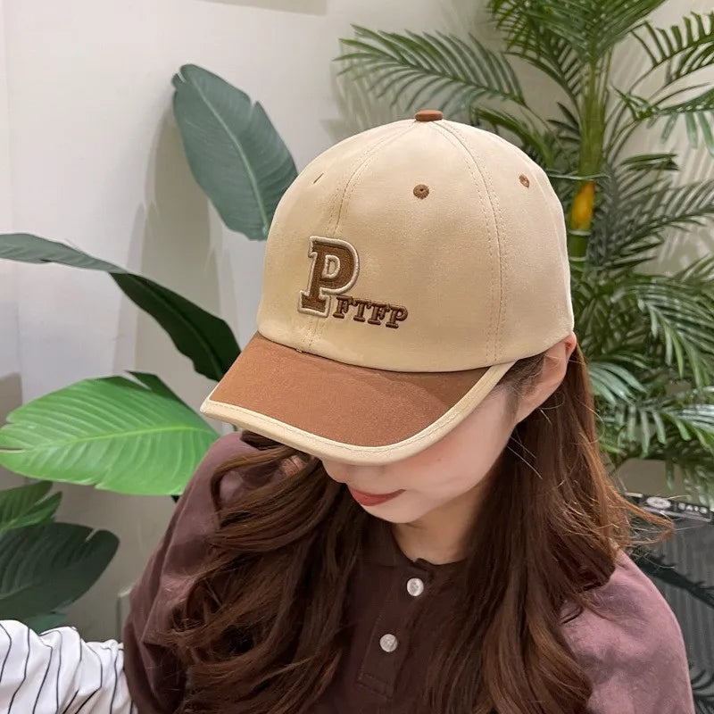 Korean Version Of Simple Short Brim Embroidered Letter Baseball Cap, Fresh and Sweet Couple's Color Matching Cap
