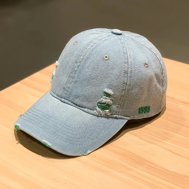 Retro Solid Color Denim Baseball Cap Personalized Fashion Hole Do Old Cap