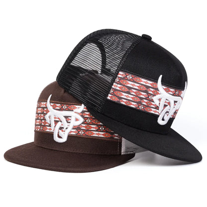 Unisex Ox Head Embroidery Hip-hop Net Hats Spring Summer