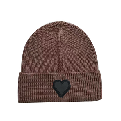 Winter Cotton Knitted Beanies Leather Heart Outdoor Hat Children Hats