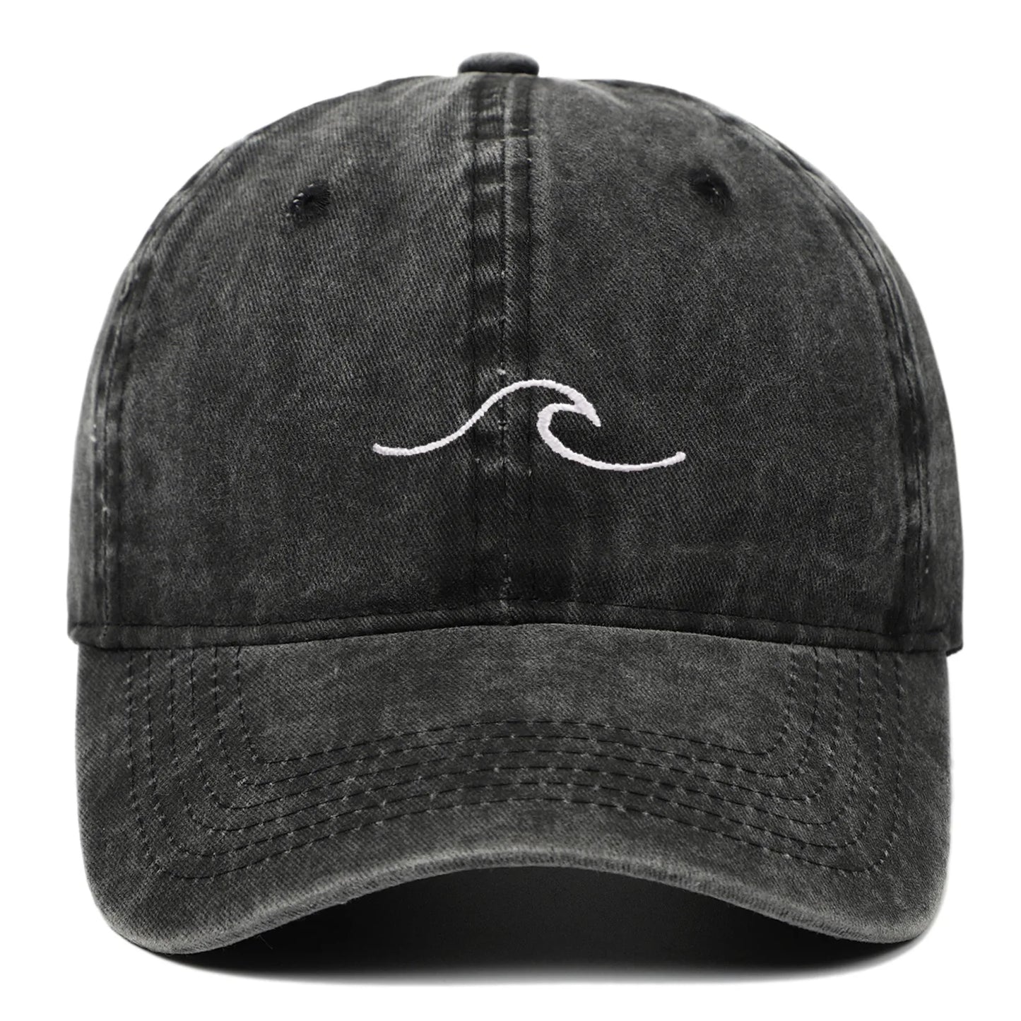 Wave Pattern Embroidered Baseball Cap, Solid Color Washed Retro Hat, Men's and Women's