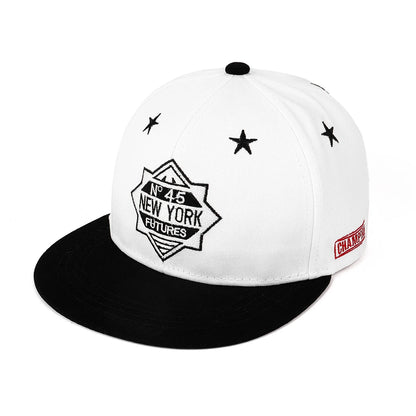 Korean-Style Trendy Embroidered Hexagram 45-Degree Hard-Top Flat-Brim Hat