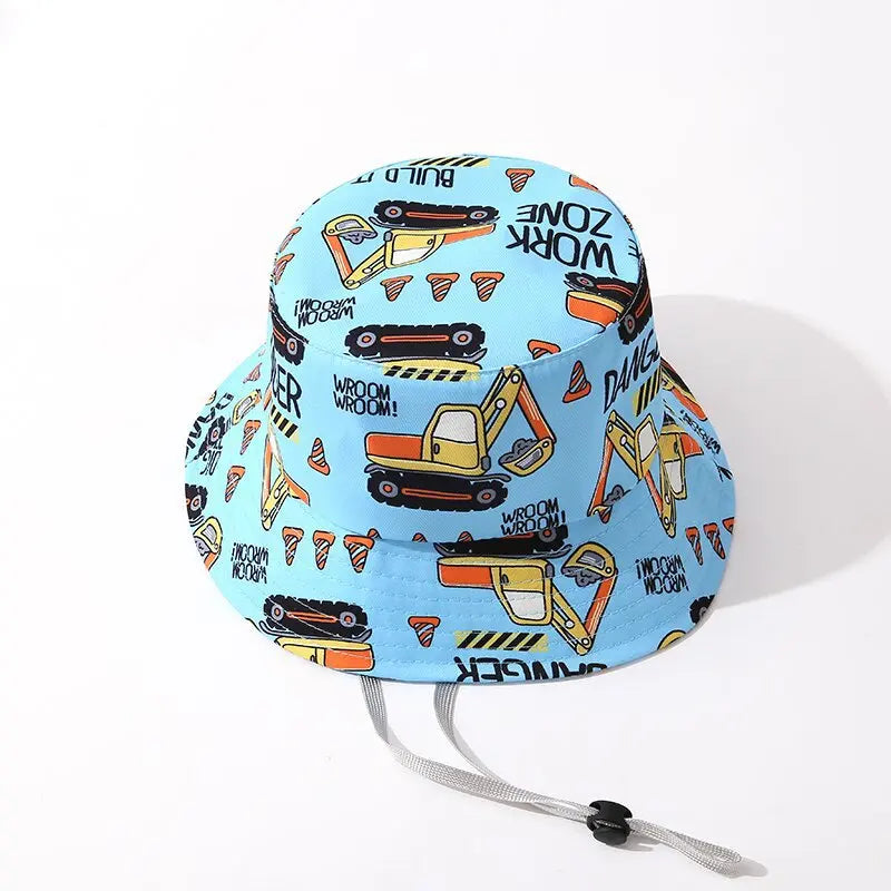Kids' Fisherman Hat Summer Cute Cartoon Excavator Print Playful Bucket Hat