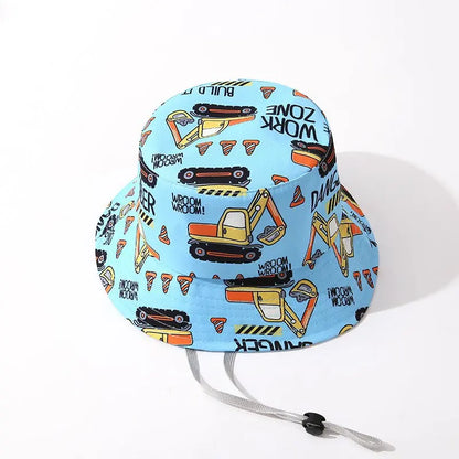 Kids' Fisherman Hat Summer Cute Cartoon Excavator Print Playful Bucket Hat