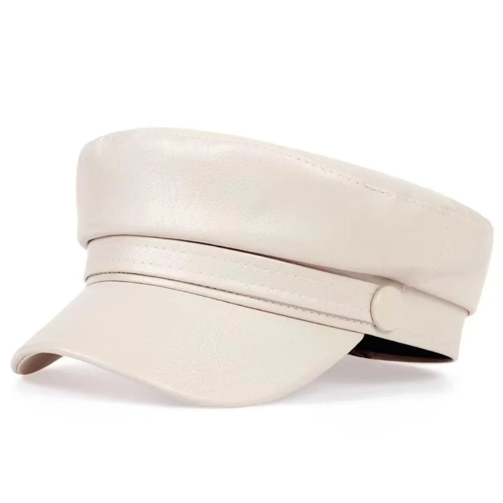 Fashion PU Leather Berets Solid Color Leisure Sun Hats
