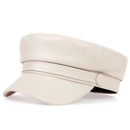 Fashion PU Leather Berets Solid Color Leisure Sun Hats