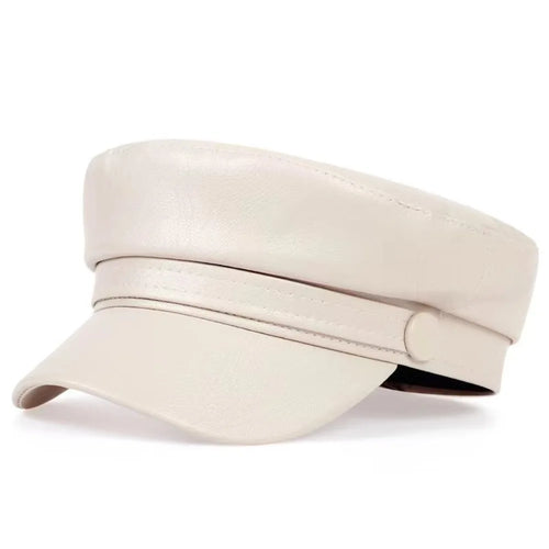 Fashion PU Leather Berets Solid Color Leisure Sun Hats