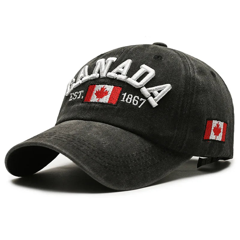 Unisex Washed Cotton Vintage Cap Canada Letter Embroidery Baseball Cap Men And Women