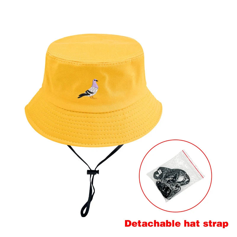 Embroidered Pigeon Cotton Bucket Hats Women Men