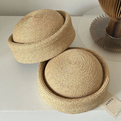 Straw Pillbox Hat Summer Beret Sun Hat